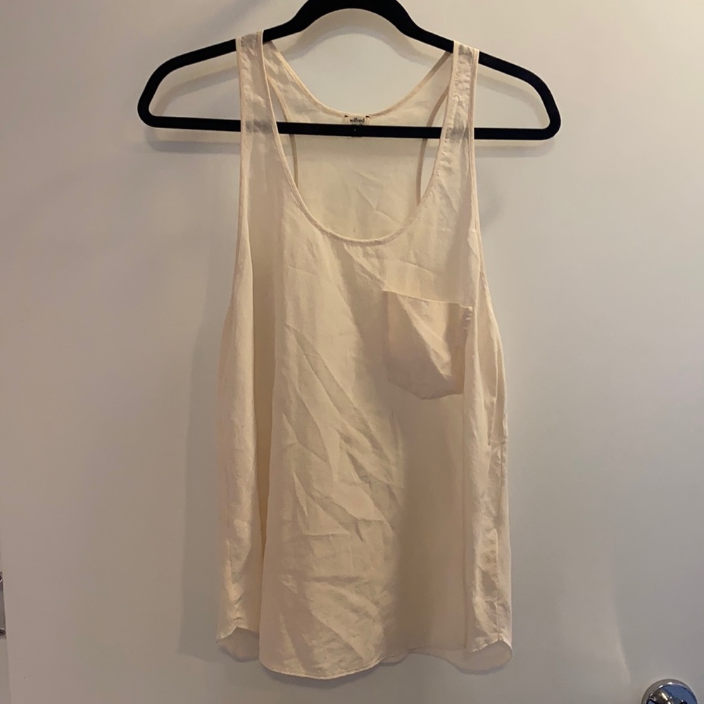 Wilfred silk top in sheer white. Size small